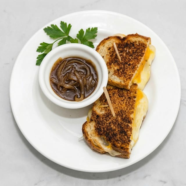 Grilled Four Cheese Dip Sandwich.