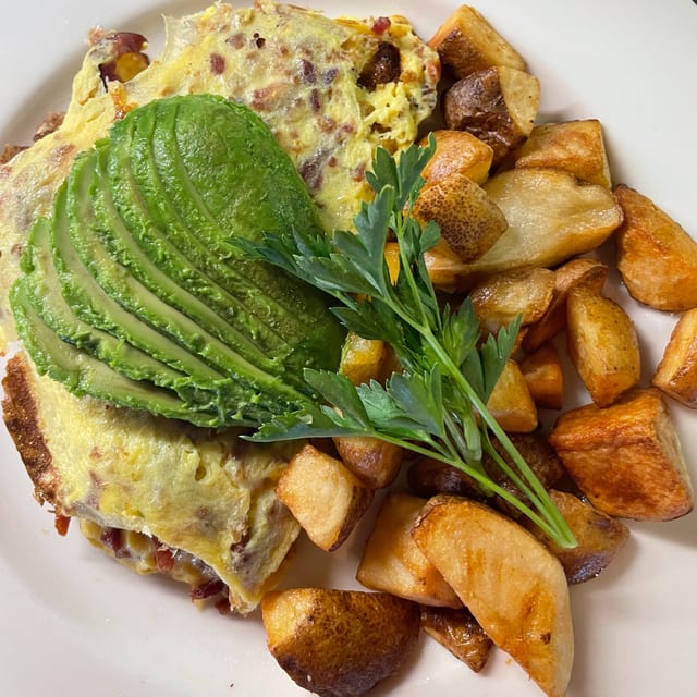 Bacon, Avocado & Cheddar Omelette.