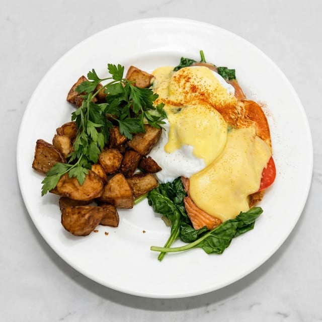 Blackened Salmon Benedict.