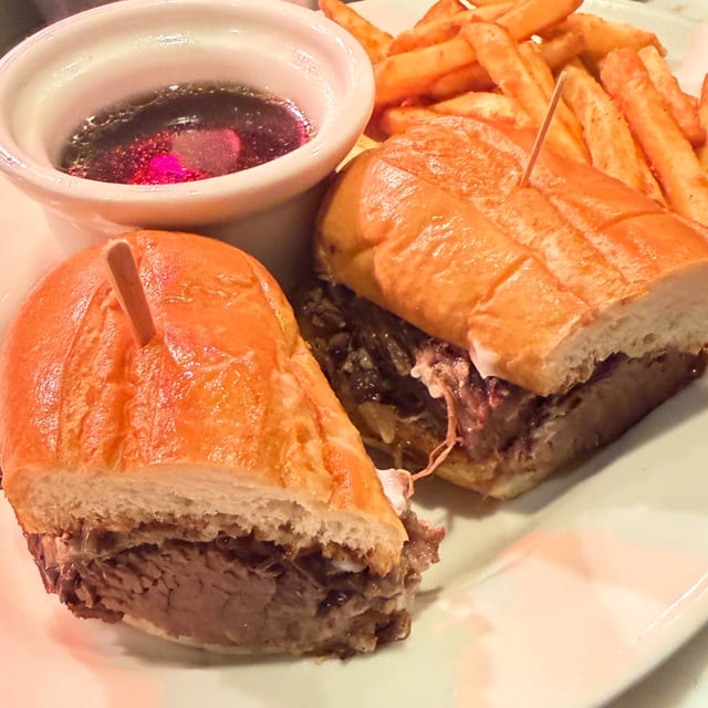 Braised Pot Roast Dip Sandwich.